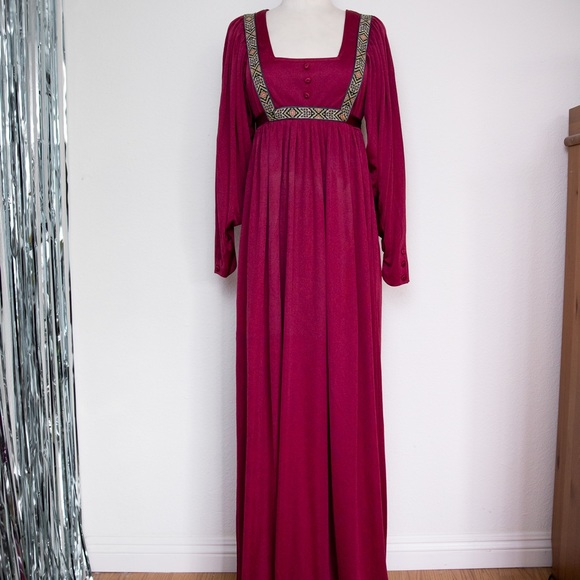 Vintage 70’s Wine Color Bohemian Dress - Picture 2 of 15